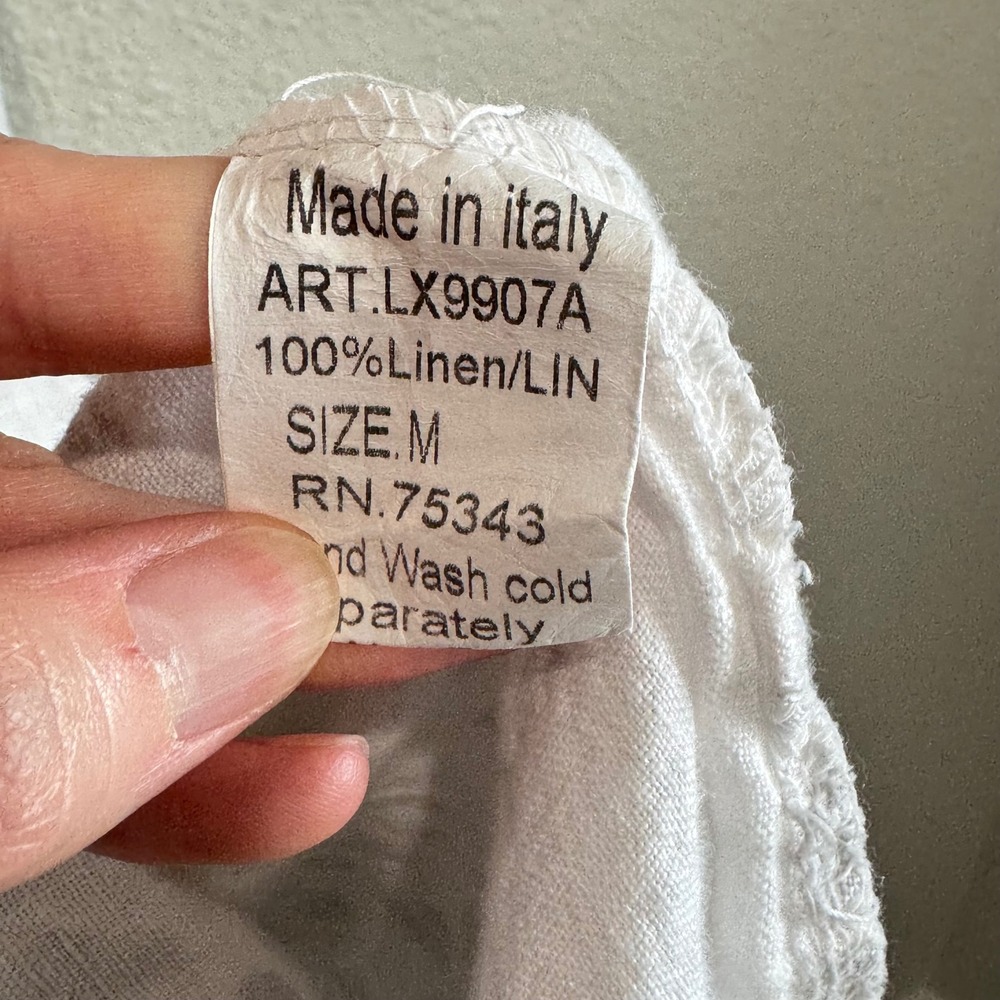 Lungo L'Arno Italy 100% Linen Midi Dress White Grey Printed Pockets M Lagenlook‎ - Picture 8 of 14